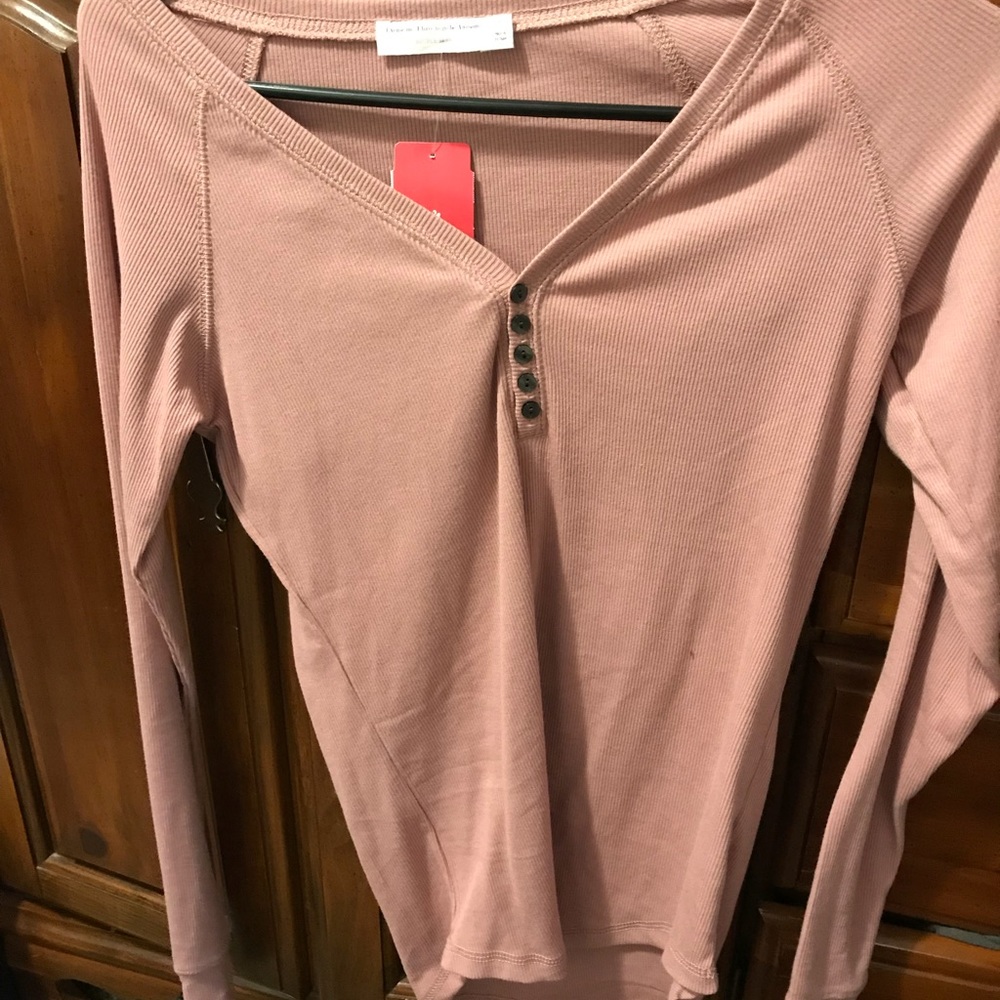 Mauve colored v neck button down